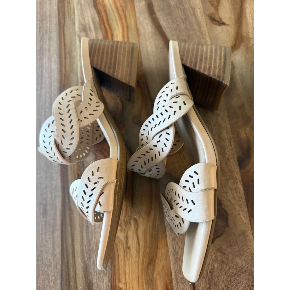 Joie Society Nude Beige Perforated Braided Block Heel Sandals Mule 6.5M P3SOC31P - Picture 3 of 9